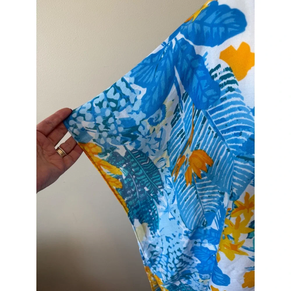 Tropical‎ Floral Kimono Boho Blue Yellow Tassel One Size Beach Cruise Resort